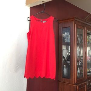 Red scalloped dress!